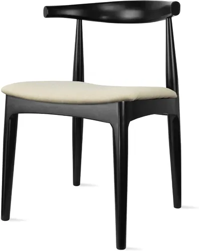 Vista 8 de 2xhome Juego de 2 sillas de comedor de madera maciza Asiento acolchado tapizado de lino beige Silla lateral moderna estilo codo de granja Negro