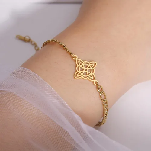 Vista 8 de Pulsera de nudo de bruja, nudo celta, símbolo de Wicca pagana, nudo mágico, pulsera de joyería de brujería, pulsera de acero inoxidable ajustable