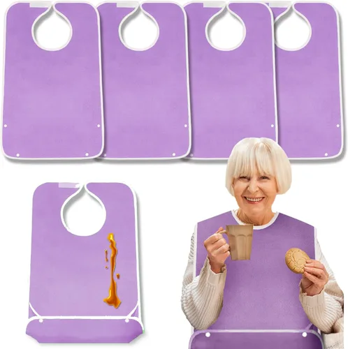 Vista 10 de Paquete de 4 baberos de tela de rizo para adultos con atrapamigajas, baberos para adultos lavables y ajustables, unisex, para hombres, mujeres