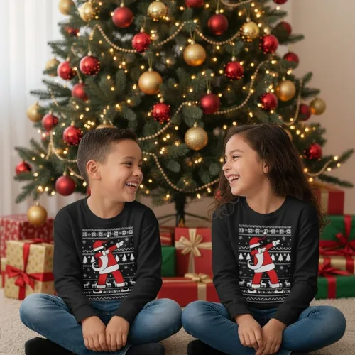 Vista 6 de Tstars Dabbing Santa Kids Christmas Sweatshirt Boy Youth Ugly Holiday Dab / Negro