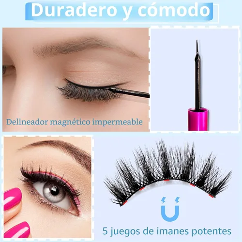 Vista 2 de Kit de pestañas magnéticas, pestañas magnéticas de larga duración y reutilizables, aspecto natural, 14 pares de pestañas postizas con delineador