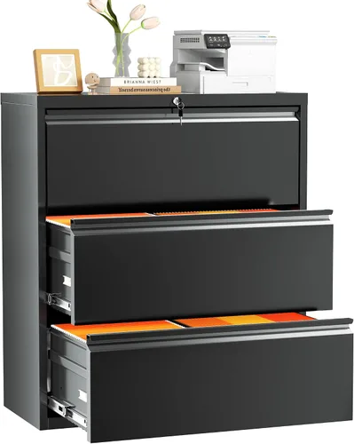 Vista 22 de INTERGREAT - Archivador de 3 cajones, gabinetes de archivo de metal con cerradura, gabinete móvil de oficina con ruedas para tamaño legal/carta