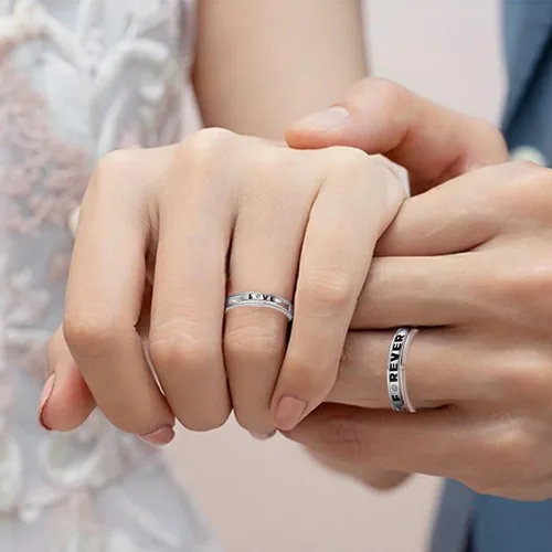 Vista 21 de Couples Rings Set Matching Promise Rings Adjustable Wedding Trendy Titanium Stainless Steel Rings for Couples Valentines Day Jewelry