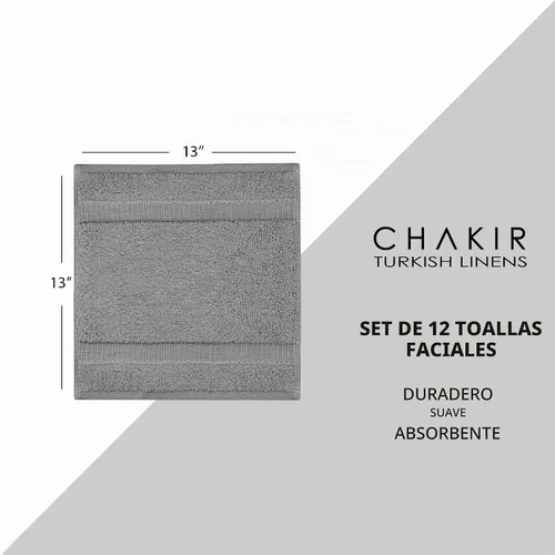 Vista 5 de Chakir Turkish Linens - Toallas turcas de 100% algodón, suaves y absorbentes (12 paños, color gris)