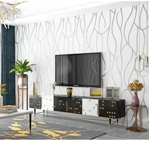 Vista 8 de Papel pintado no tejido con patrón geométrico nórdico de líneas modernas, simple y elegante para sala de estar, fondo para televisión, decoración