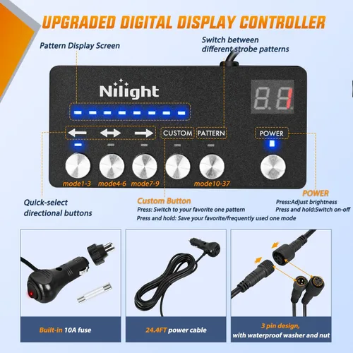Vista 12 de Nilight - Tira de luz LED para plataforma trasera de 30 pulgadas de UTV, 204 LED, luces de freno ámbar, luces intermitentes rojas, compatible