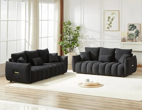 Vista 18 de Antetek - Sofá individual moderno de 35 pulgadas, cómodo asiento profundo de tela de peluche, silla de sala de estar, sofá de lectura Boucle de ocio