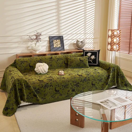 Vista 42 de DREAMINGO Funda para sillón reclinable con estampado floral verde y botánico de jacquard, 1 cojín, acogedora funda de felpilla para sala de estar