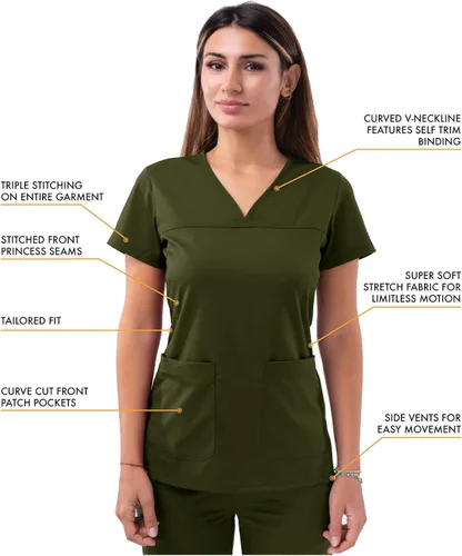 Vista 3 de Adar Pro - Conjunto de ropa quirúrgica con mejora de movimiento para mujer, blusa médica con cuello en V y pantalón médico deportivo y para yoga