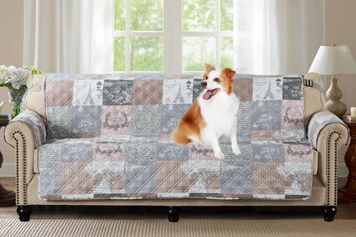 Vista 8 de Brilliant Sunshine Blue Toile Funda Acolchada con Quilted para Silla, 23 pulgadas de Ancho de Asiento, Protector de Muebles Antideslizante, Correa