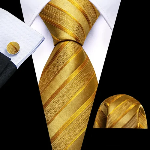 Vista 284 de Barry.Wang Juego de corbatas para hombre, corbata de seda a rayas, tejido a cuadros, gemelos formales, negocios, boda