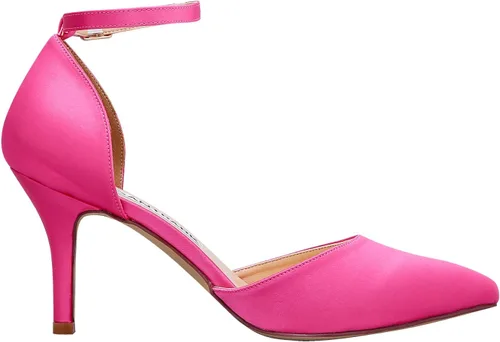 Vista 3 de ELEGANTPARK Tacones para mujer con punta puntiaguda, tacón alto, correa de tobillo de satén, zapatos de vestir para boda, novia, fiesta de noche