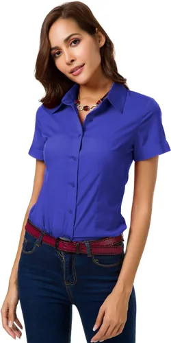 Vista 13 de Camisas de manga corta con botones para mujer, blusa de vestir básica simple
