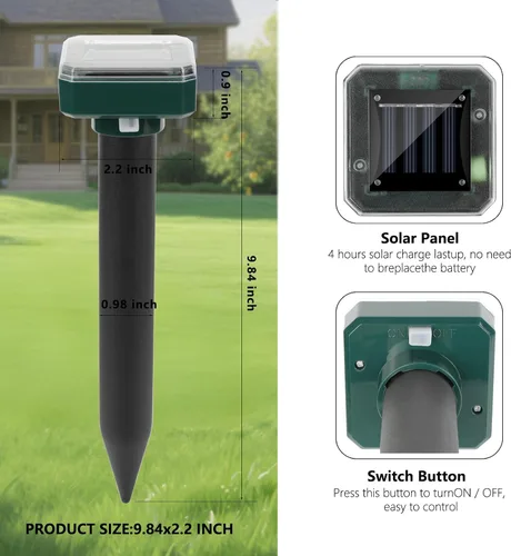Vista 2 de Paquete de 8 repelentes de topos alimentado por energía solar, repelente ultrasónico impermeable 2026 para exteriores, ratas, ardillas, zorrillas