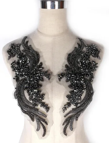 Vista 22 de Parches de Apliques de Ropa DIY con Cuentas de Pedrería Hechos a Mano, Aplique con Cuentas para Decoración de Vestido de Novia Color Verde Oscuro AB