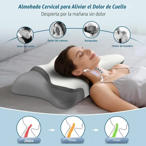 Vista 2 de Almohada cervical para el cuello para aliviar el dolor, almohadas de cama para dormir, almohada de enfriamiento ergonómica, almohada ortopédica