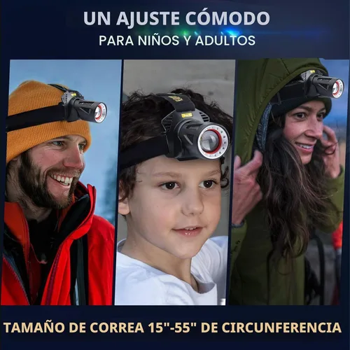Vista 6 de Aikertec Linterna de cabeza recargable, linterna de cabeza súper brillante para adultos con sensores de movimiento, 7 modos, con zoom, linterna