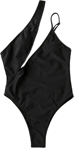Vista 2 de SweatyRocks Traje de baño sólido de una pieza para mujer con corte de un hombro