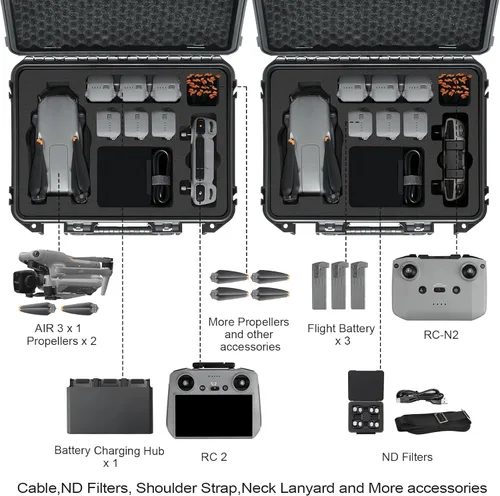 Vista 6 de Funda rígida para DJI Air 3S/Air 3 – Fundas de transporte impermeables, bolsa de almacenamiento portátil para DJI Fly More Combo, controlador RC