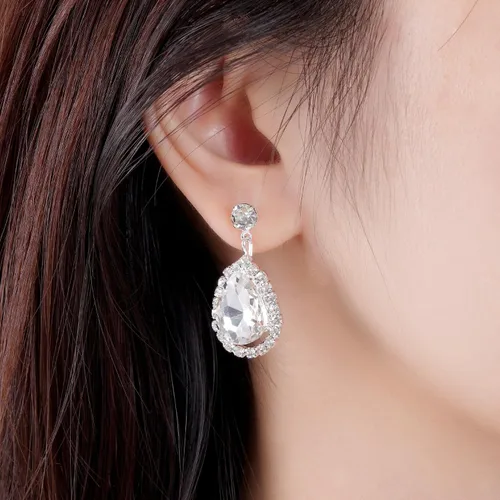 Vista 4 de Jmkcoz Women Jewelry Set Silver Necklace Earrings Bracelet Rhinestone Crystal Bridal Wedding Jewelry Sets for Brides Bridesmaid Wedding Party