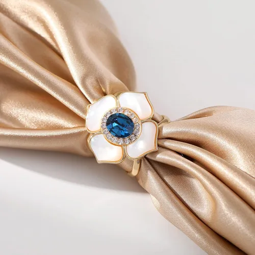 Vista 8 de Anillo de bufanda chapado en oro de cobre con forma de lazo de circonita para mujer, Cobre, Gema de circonia