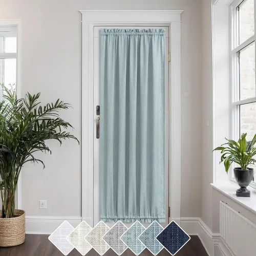 Vista 33 de KOUFALL Cortina de puerta francesa, persianas de lino para cubrir ventanas, 1 panel, 25 x 72 pulgadas de largo, color azul piedra