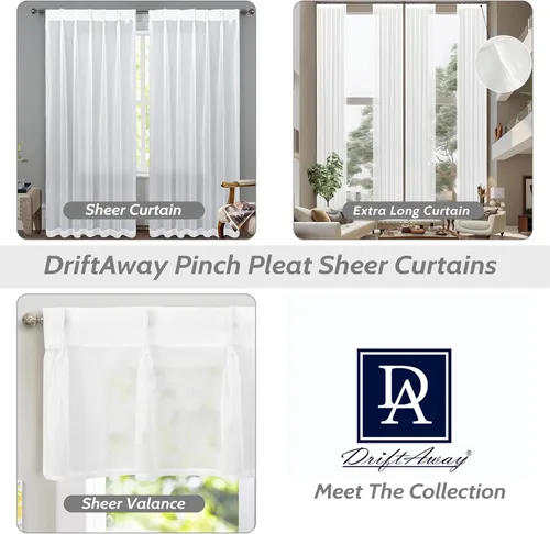 Vista 6 de DriftAway Cortinas plisadas transparentes de 84 pulgadas de largo, juego de 2 paneles con pestaña trasera, cortinas verticales traslúcidas