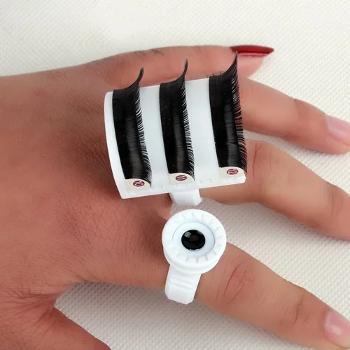 Vista 2 de Pestañas postizas en forma de U Anillo Tira de pestañas postizas Extensión de Pallet Pegamento Holder Set Herramienta de dedo con escala
