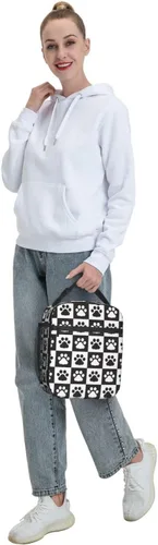 Vista 7 de Lonchera con diseño de pata de perro en blanco y negro, portátil, reutilizable, con cremallera, para picnic diario, trabajo, oficina, viajes Patas
