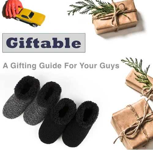 Vista 6 de Cozylook Paquete de 2 pantuflas de casa para hombre, suela suave, calcetines acogedores y mullidos con agarres antideslizantes, regalos únicos