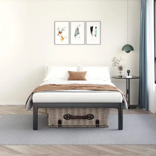 Vista 7 de MAF - Base de cama de plataforma de 14 pulgadas para cama individual con listones de madera, base de cama de metal resistente de 3500 libras