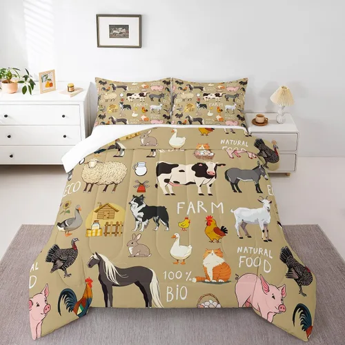 Vista 11 de Farm Aninmal - Juego de ropa de cama para niños, divertido juego de edredón de animales de granja para adolescentes y niñas, juegos de edredón