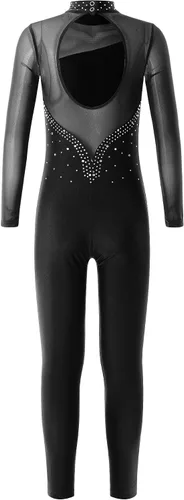 Vista 2 de Enterizo de manga larga con diamantes de imitación para niñas y niñas, overol de leotardo para ballet y gimnasia