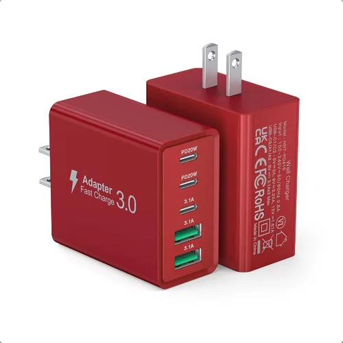 Vista 9 de [Paquete de 2] Cargador de pared USB C, bloque de cargador tipo C de 60 W, bloques de carga rápida de 5 puertos, enchufe multipuerto 3USB C+2USB A