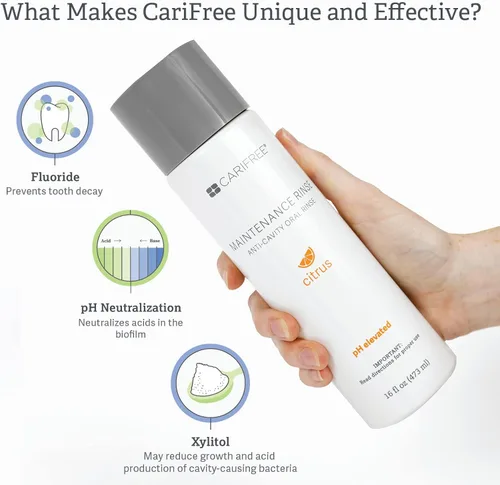 Vista 4 de CariFree Enjuague de mantenimiento, sabor cítrico, enjuague bucal con flúor anticaries recomendado por dentistas, previene la caries oral, refresca