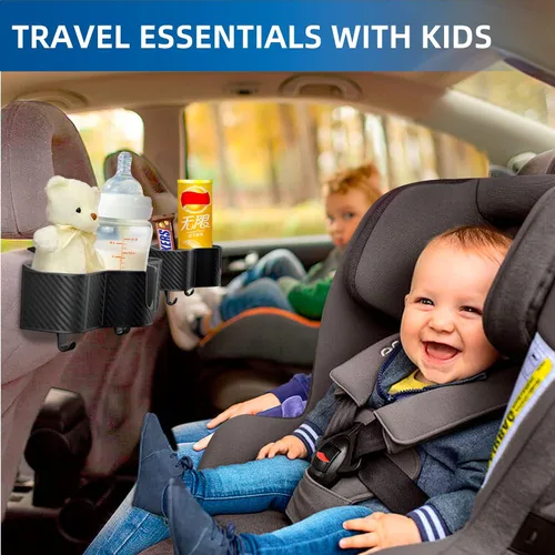 Vista 2 de OUSHASAA Organizador de reposacabezas de asiento trasero 3 en 1 con portavasos de asiento trasero de 3.7 pulgadas para automóvil, organizador