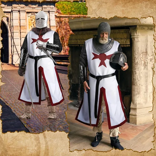 Vista 4 de Hicarer Disfraz renacentista medieval de caballeros cruzados para Halloween, disfraz renacentista para hombre, cinturón vikingo para cosplay