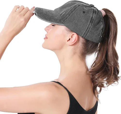 Vista 5 de Gorra de béisbol ajustable para mujer, diseño de moño desordenado, de perfil bajo, para papá