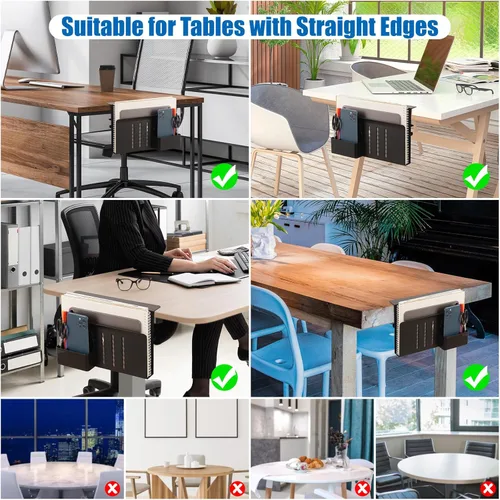 Vista 7 de Almacenamiento lateral de escritorio, soporte para laptop debajo del escritorio, organizador de archivos colgante lateral de mesa, sin abrazadera