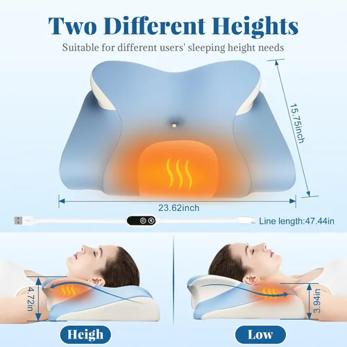Vista 6 de Almohada cervical térmica para aliviar el dolor de cuello, almohada ergonómica para dormir de lado, almohadas ortopédicas de espuma viscoelástica