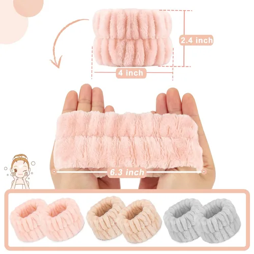 Vista 5 de Toallas de muñeca para mujer para lavar la cara, toalla de microfibra para spa, pulseras absorbentes, banda para el sudor para niñas que evitan que