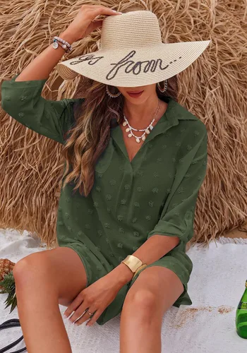 Vista 4 de Ekouaer Traje de baño para mujer, camisa de gasa para bikini, traje de baño de lunares suizos, camisa de playa S-XXXL