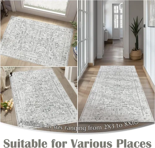 Vista 309 de jinchan Lima - Alfombra simétrica floral geométrica lavable, alfombra de entrada de medio círculo de 2 x 3, alfombra de media luna, suave y Azul
