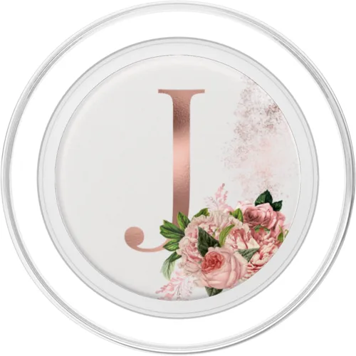 Vista 2 de Rose Blush Floral Monogram Letra J Rosa Flores PopSockets MagSafe PopGrip para iPhone
