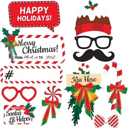 Vista 5 de Juego de 38 piezas de accesorios para cabina de fotos de Navidad, decoraciones de fiesta de Navidad, recuerdos de fiesta, juegos y suministros