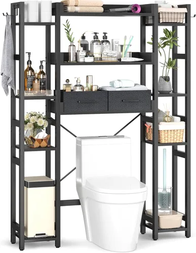 Vista 13 de Besiost - Estante de almacenamiento sobre el inodoro con 2 cajones - Organizador de baño de 7 niveles con estante ajustable, estante de ahorro