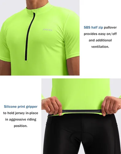 Vista 4 de Maillot de ciclismo para hombre que absorbe la humedad, manga corta, UPF media cremallera, ciclismo, ciclismo de carretera, camisas para hombres