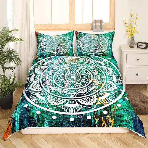 Vista 9 de Erosebridal Funda de edredón de teñido anudado, juego de ropa de cama con estampado colorido, funda de edredón psicodélica, funda de edredón verde