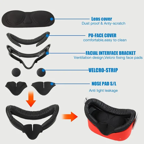 Vista 4 de VR Controller Gips Cover and VR Shell Cover for Meta Quest 2 VR Facial Vent Soft Interface Bracket Accessories 5-in-1 Set for Oculus Quest 2Red