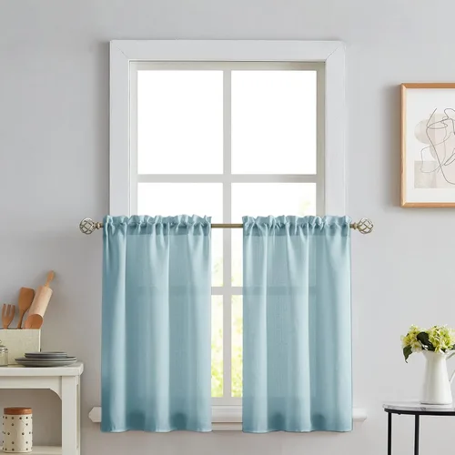 Vista 69 de Melodieux Cortinas de Niveles Semitraslúcidas Negras de 24 Pulgadas de Largo para Cocina, Cafetería, Dormitorio, Ventanas Pequeñas, Aspecto de Lino